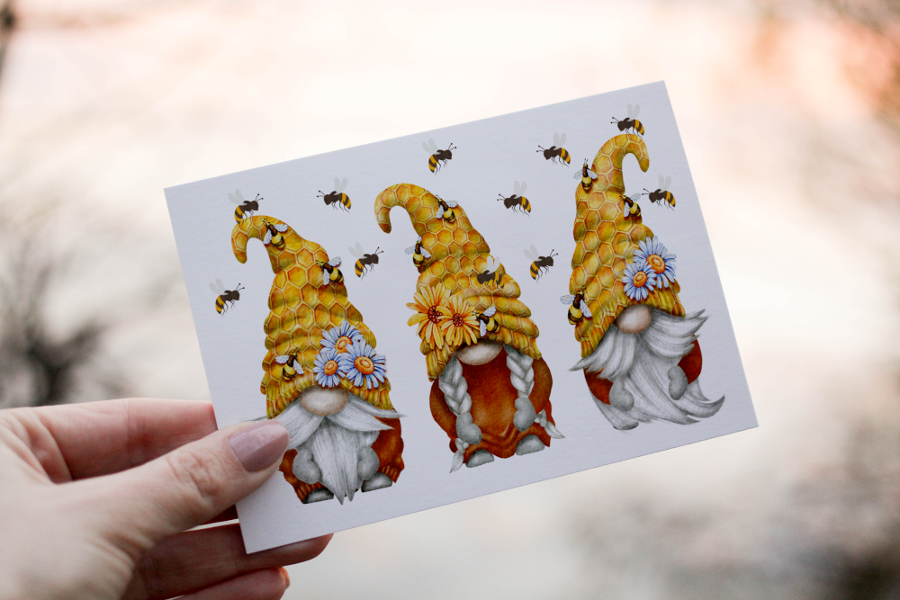 Honey Bee Gnome Birthday Card, Gonk Birthday Card - Click Image to Close